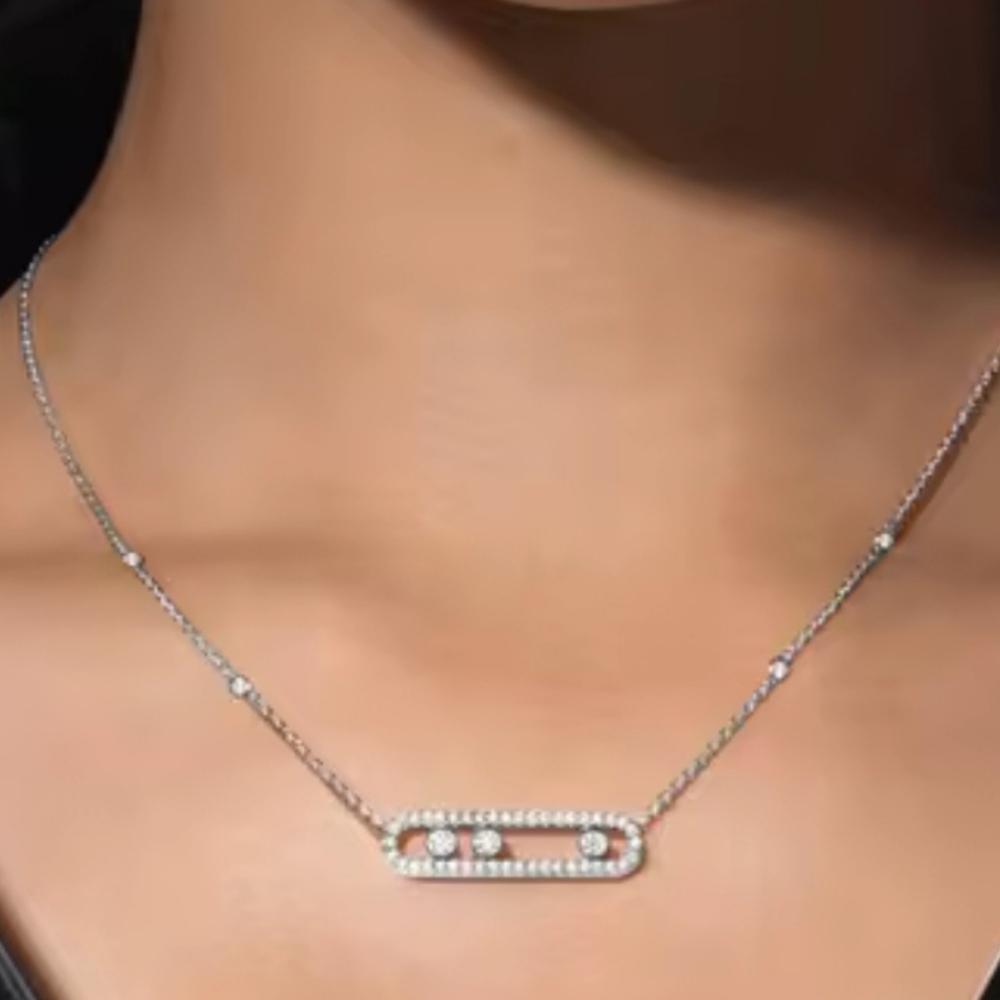 Elegant French Designer Sliding Diamond CZs Necklace